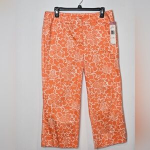 Anne Klein Sport Floral Capri Crop Pants Womens Size 10 Orange White NEW‎
